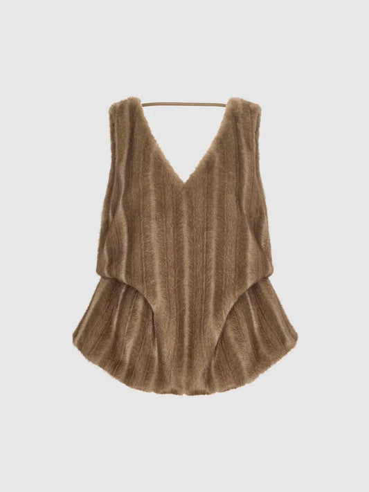 Textured Flared Peplum V-neck Sleeveless Blouse