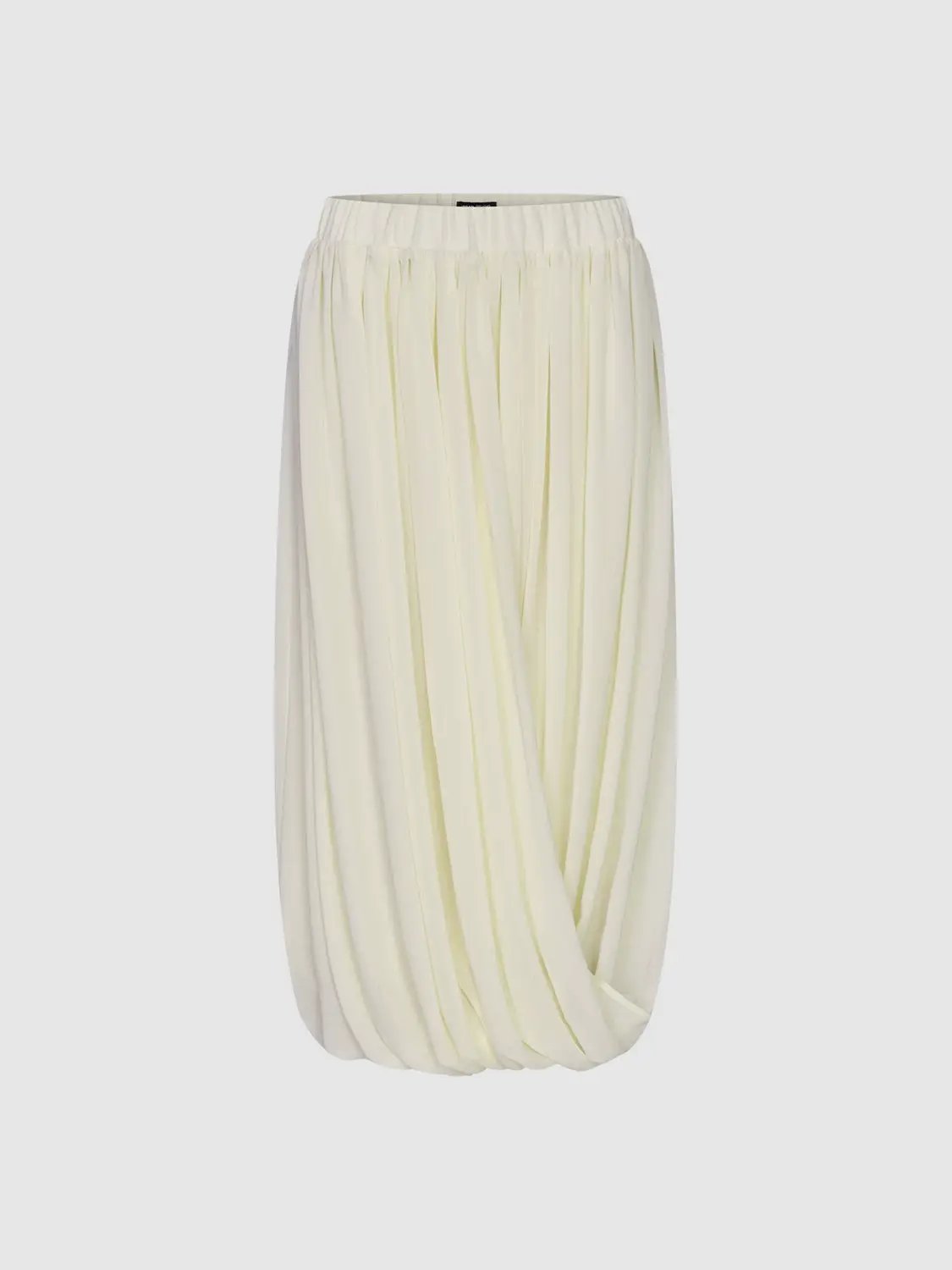 Elastic Waist Draped Pleated Bubble Hem Maxi Skirt