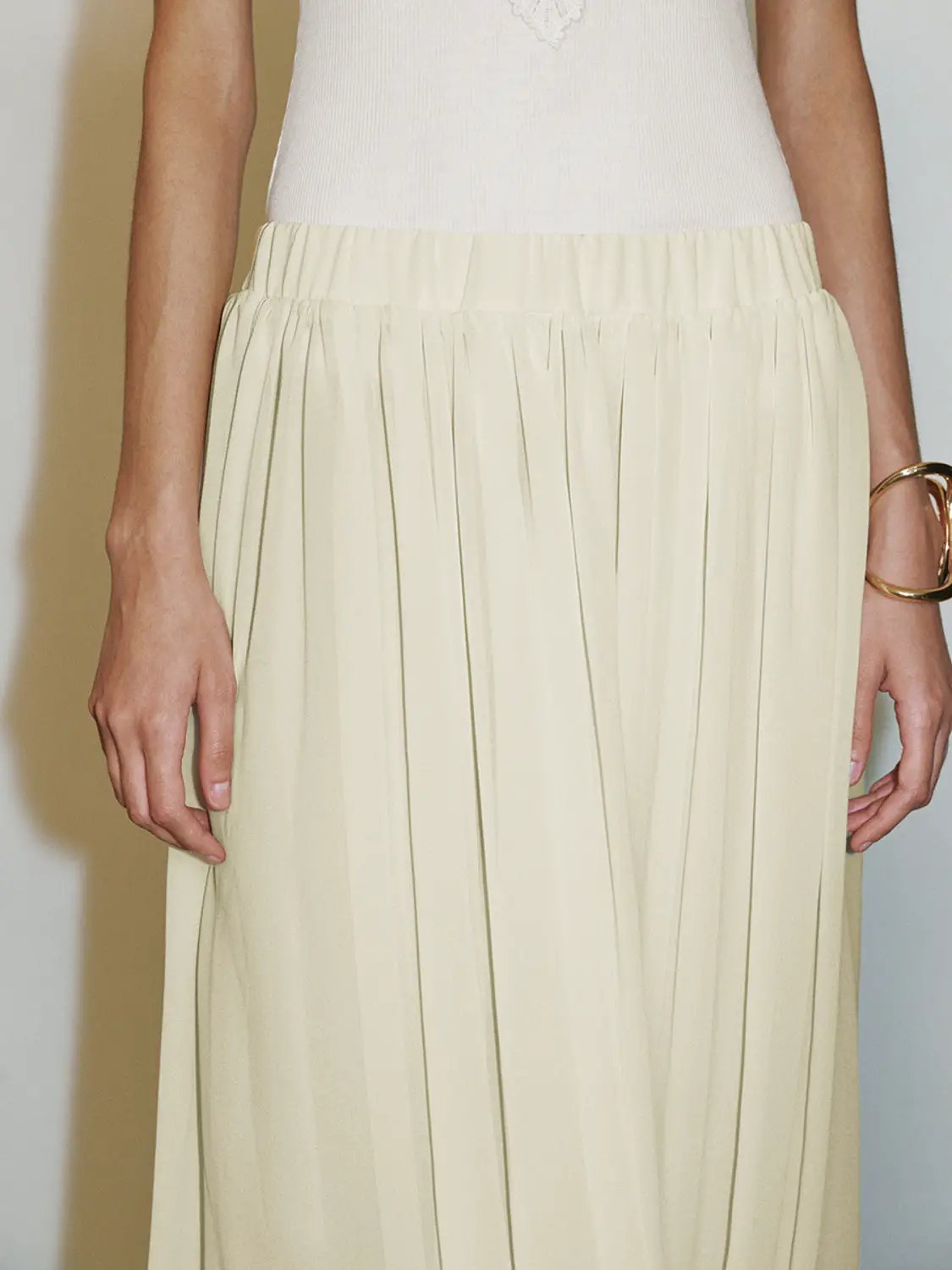 Elastic Waist Draped Pleated Bubble Hem Maxi Skirt