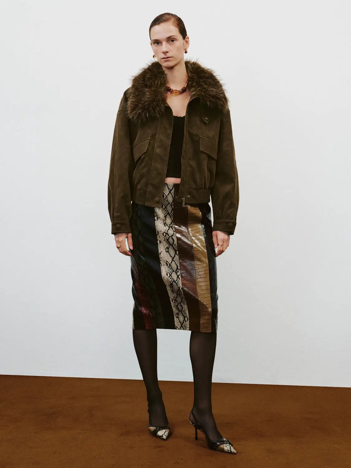 Patchwork Snake Print Panelled H-Line Skirt