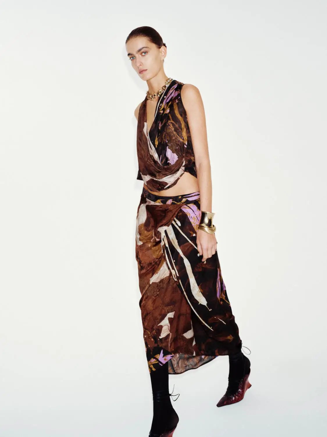 Abstract Print Straight Maxi Skirt