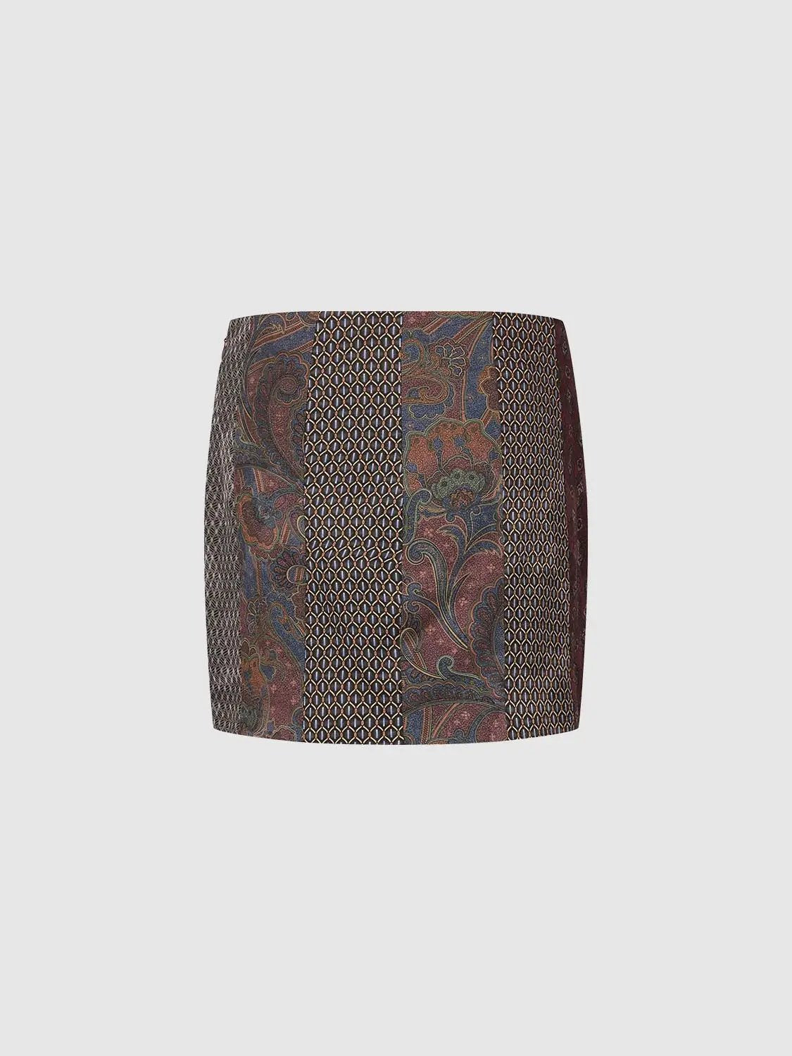 Paisley Geometric Patchwork Print Mid-rise H-Line Mini Skirt