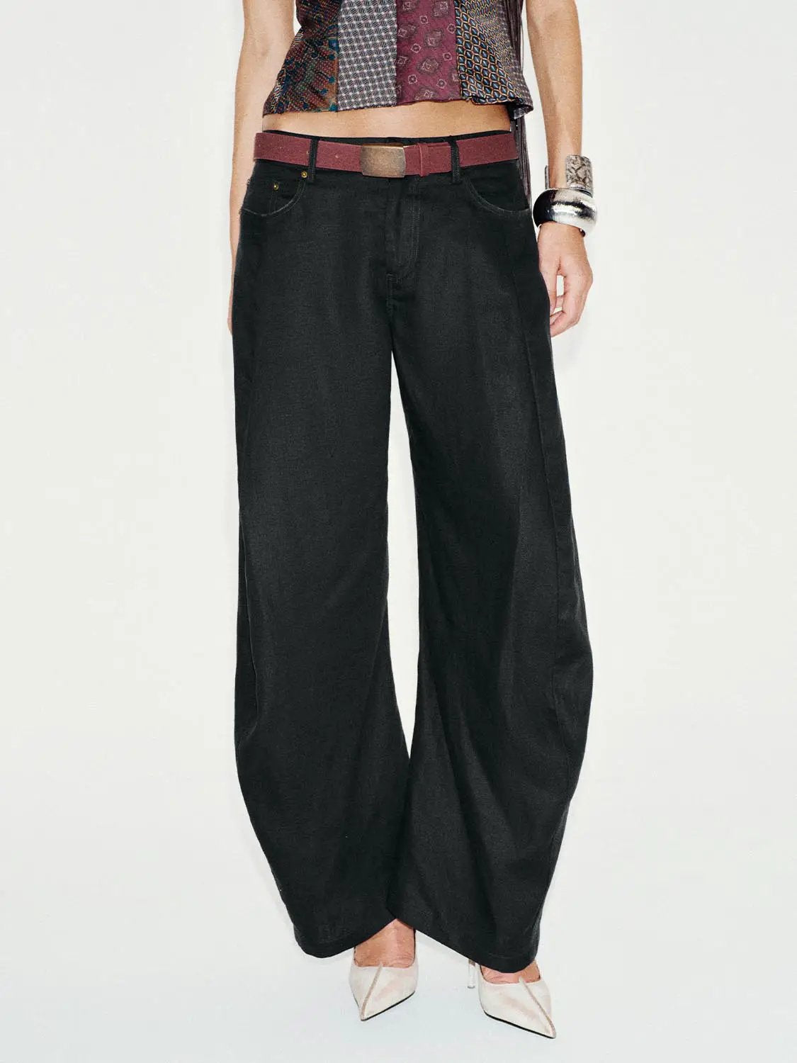Belted Low-rise Wide-leg Tailored Pants