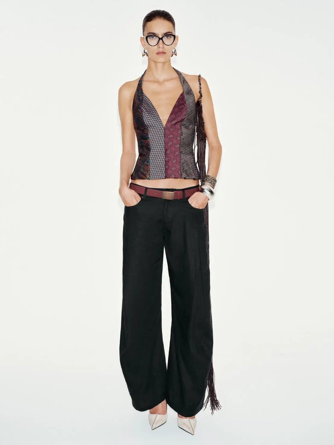 Belted Low-rise Wide-leg Tailored Pants