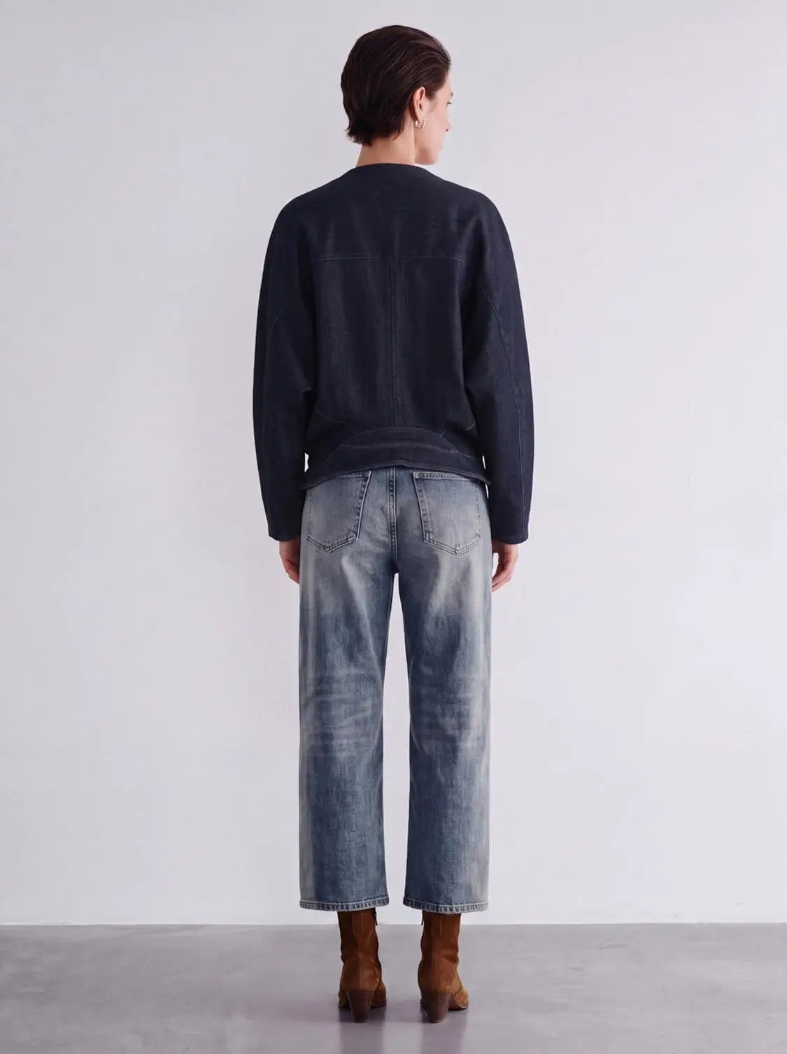 V-Neck Oversized Knot Hem Textured Weave Cotton Jacket