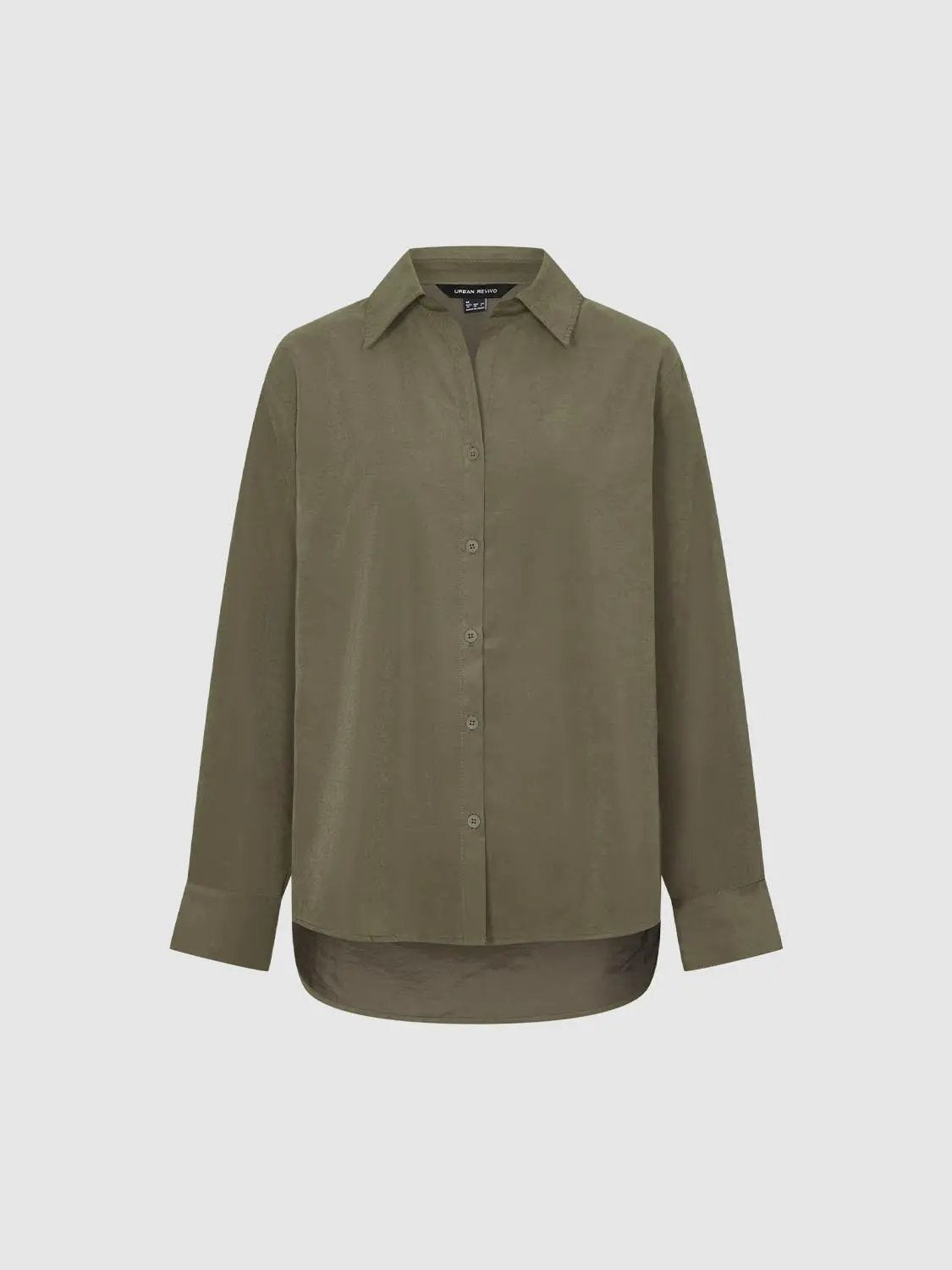 Long Sleeve Shirt Collar Regular Fit Asymmetric Hem Shirt