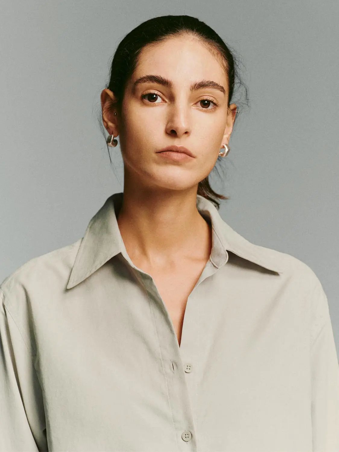 Long Sleeve Shirt Collar Regular Fit Asymmetric Hem Shirt