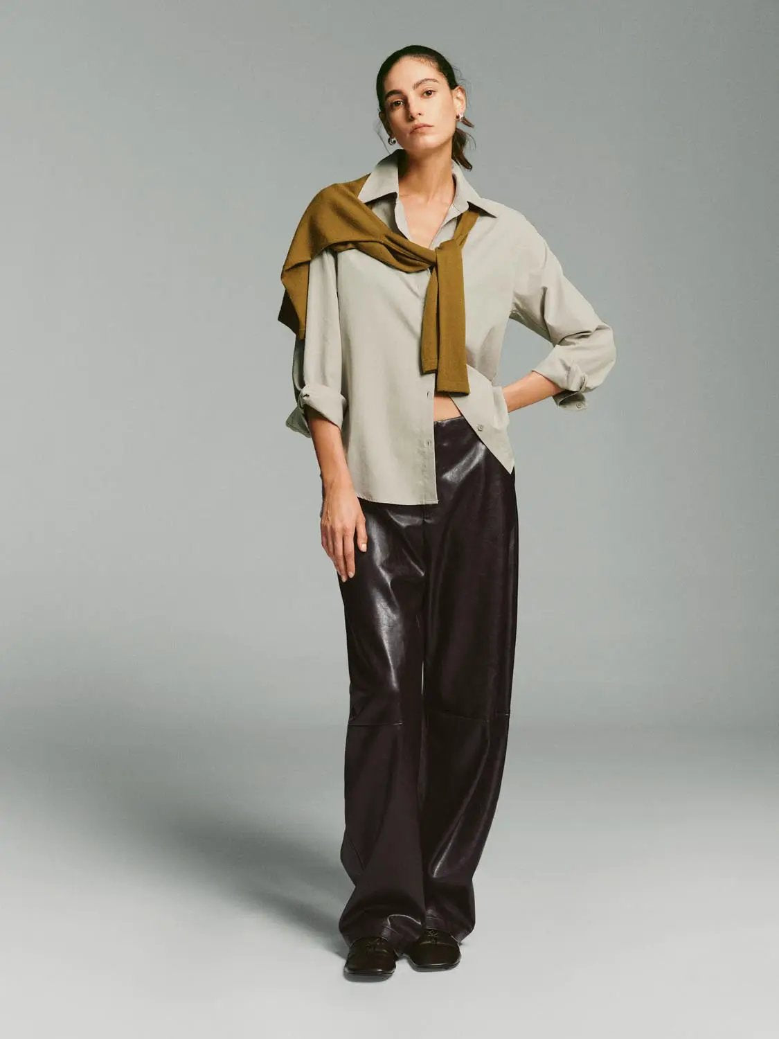 Long Sleeve Shirt Collar Regular Fit Asymmetric Hem Shirt