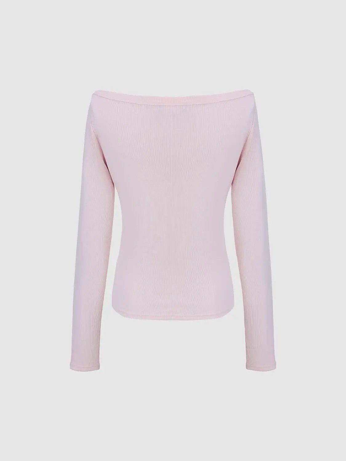 Off Shoulder Curved Hem Long Sleeve Cotton Blend T-Shirt