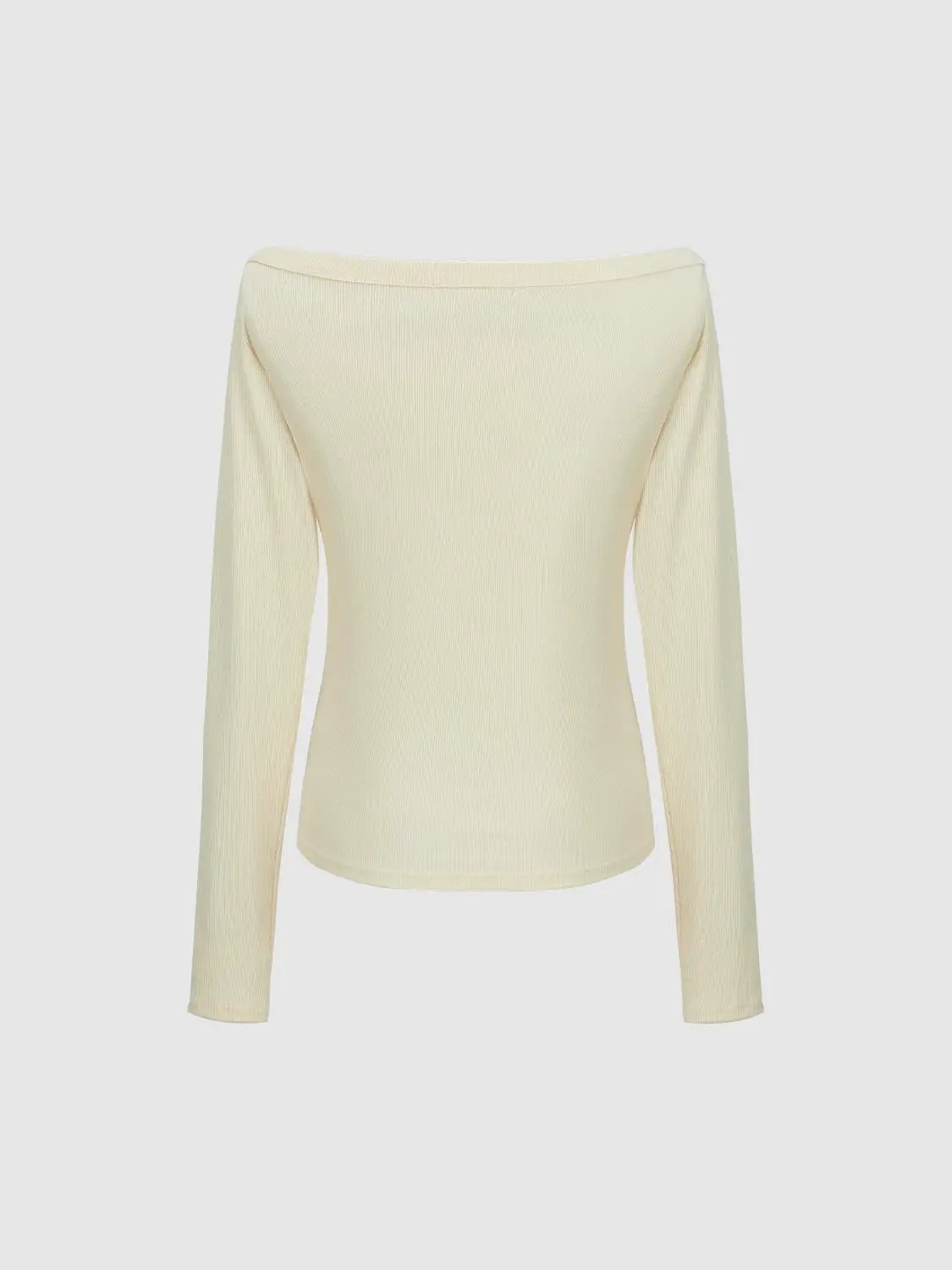 Off Shoulder Curved Hem Long Sleeve Cotton Blend T-Shirt