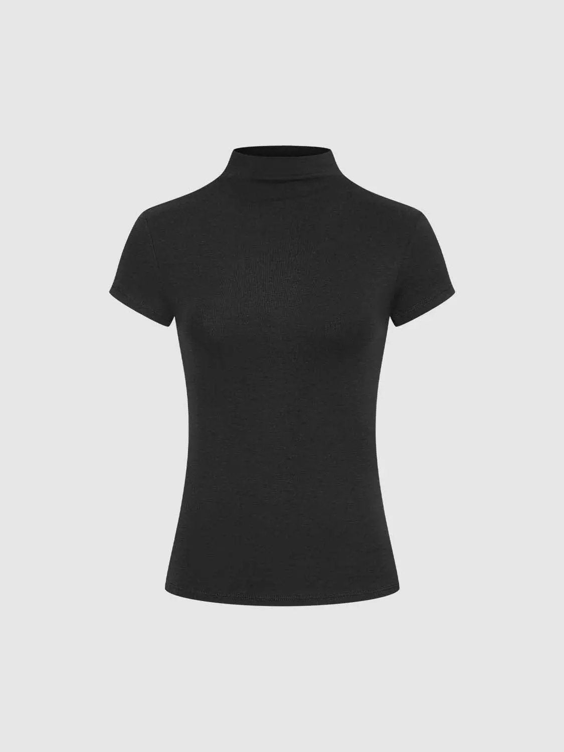 Mock Neck Short Sleeve Seamed Fitted Knit Top