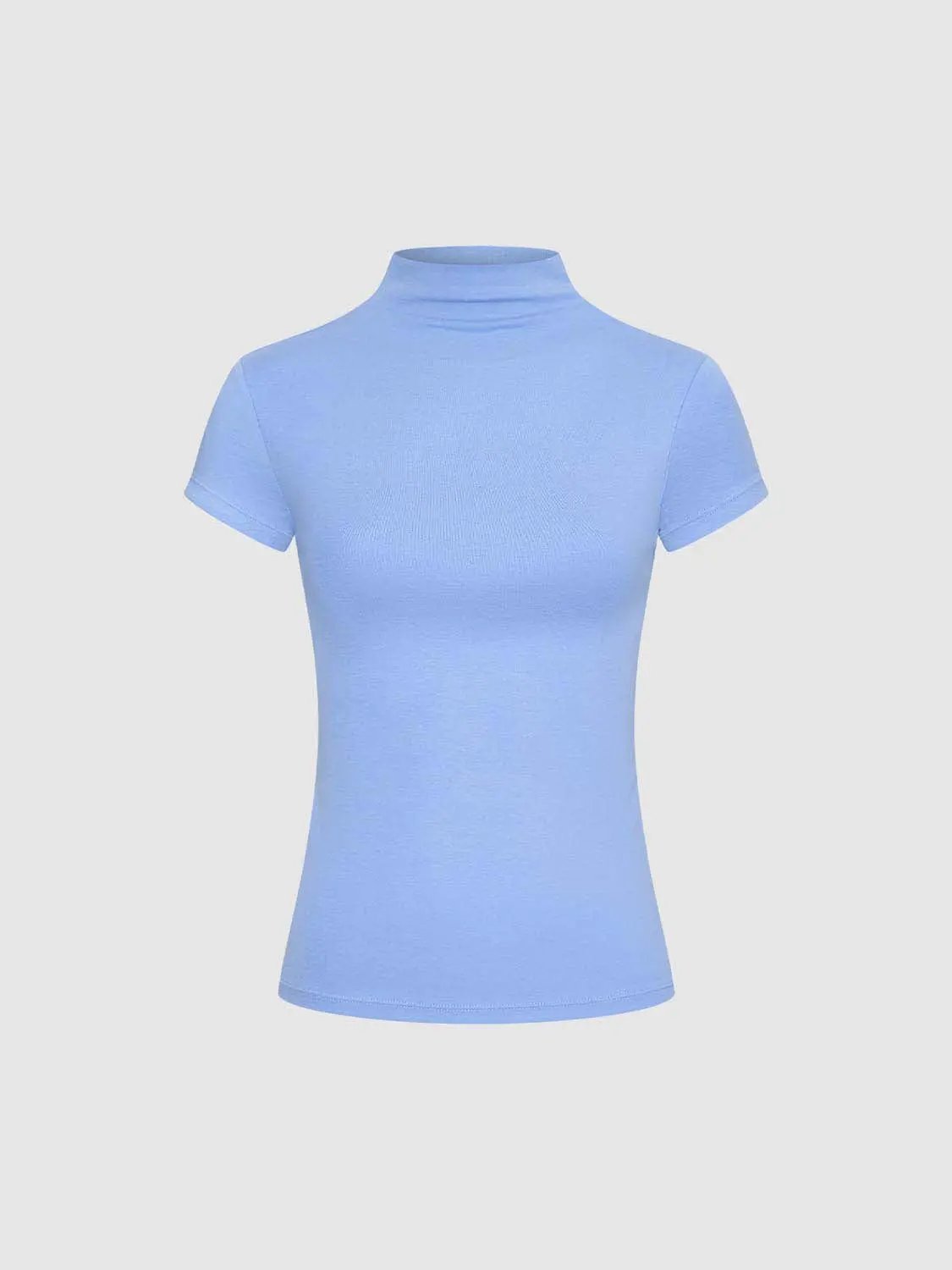 Mock Neck Short Sleeve Seamed Fitted Knit Top