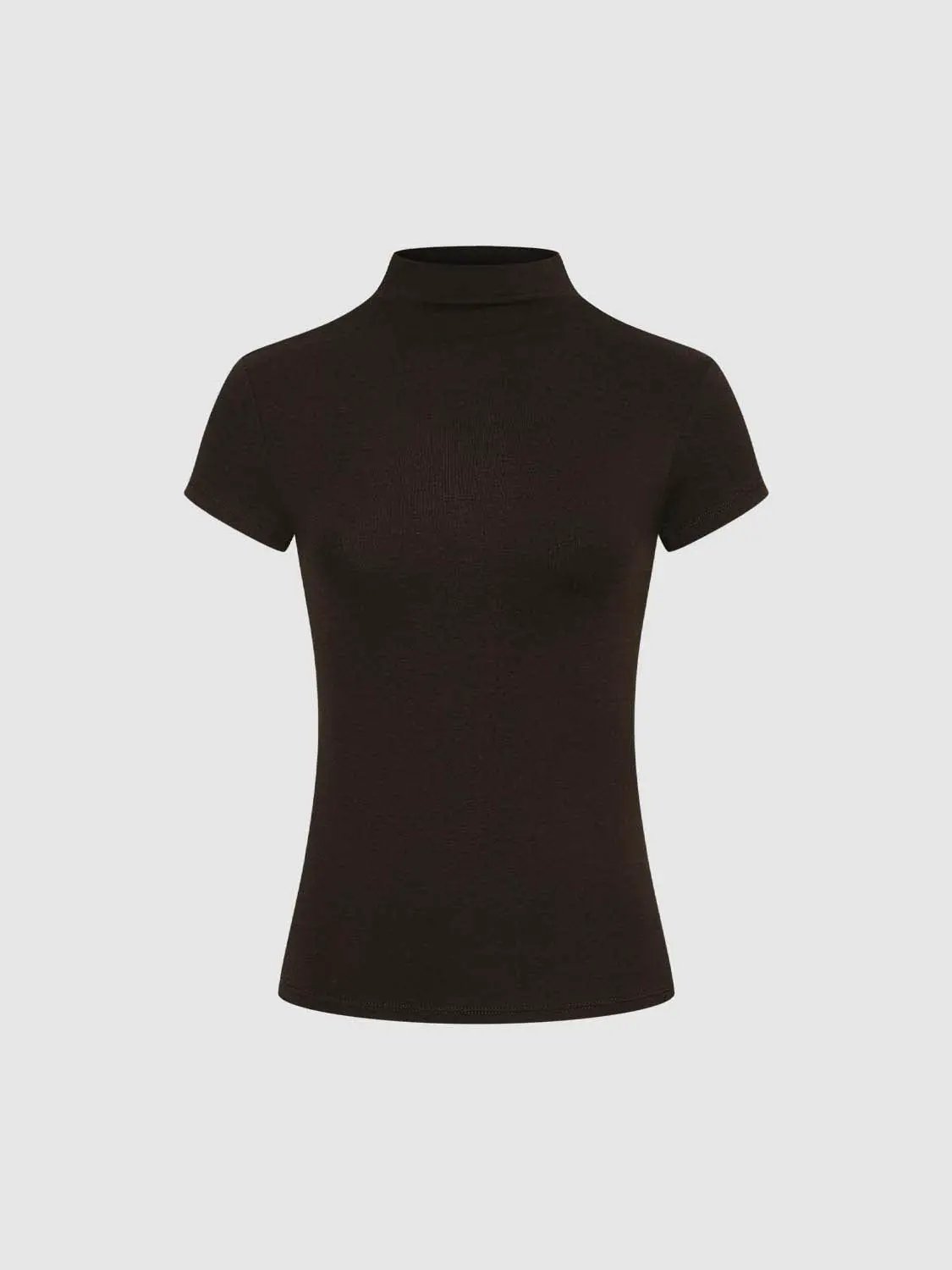 Mock Neck Short Sleeve Seamed Fitted Knit Top