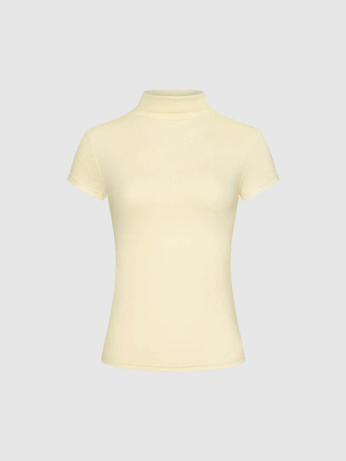 Mock Neck Short Sleeve Seamed Fitted Knit Top