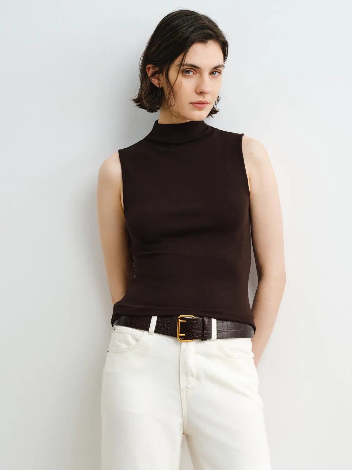 Sleek Sleeveless Mock Neck Modal Tank Top