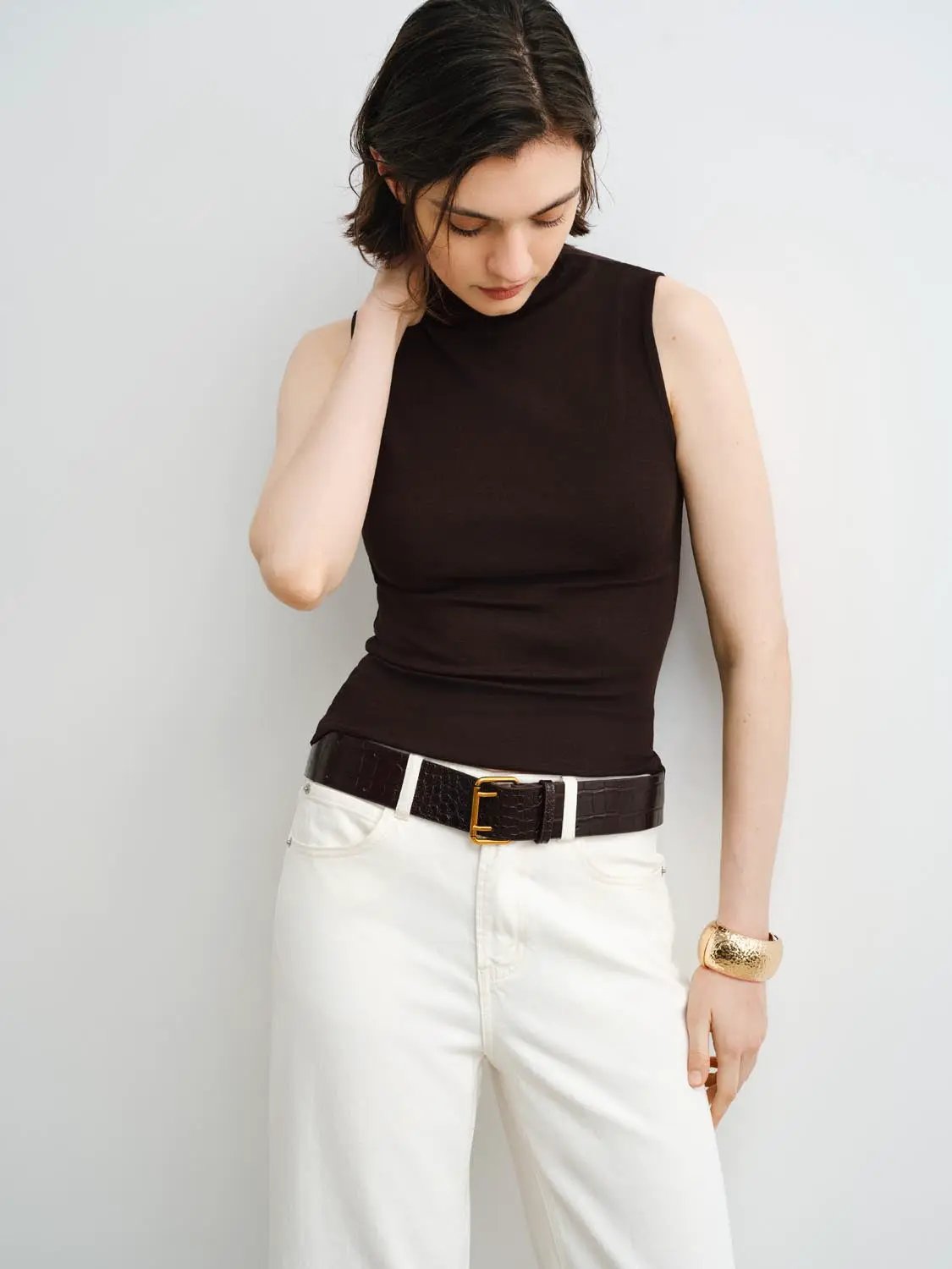 Sleek Sleeveless Mock Neck Modal Tank Top