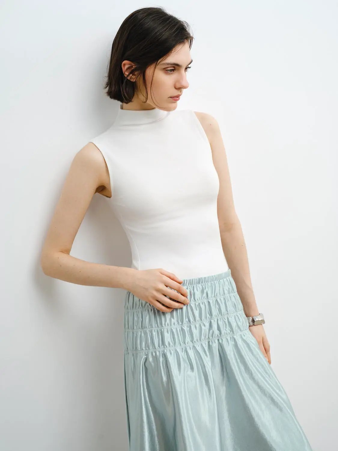 Sleek Sleeveless Mock Neck Modal Tank Top