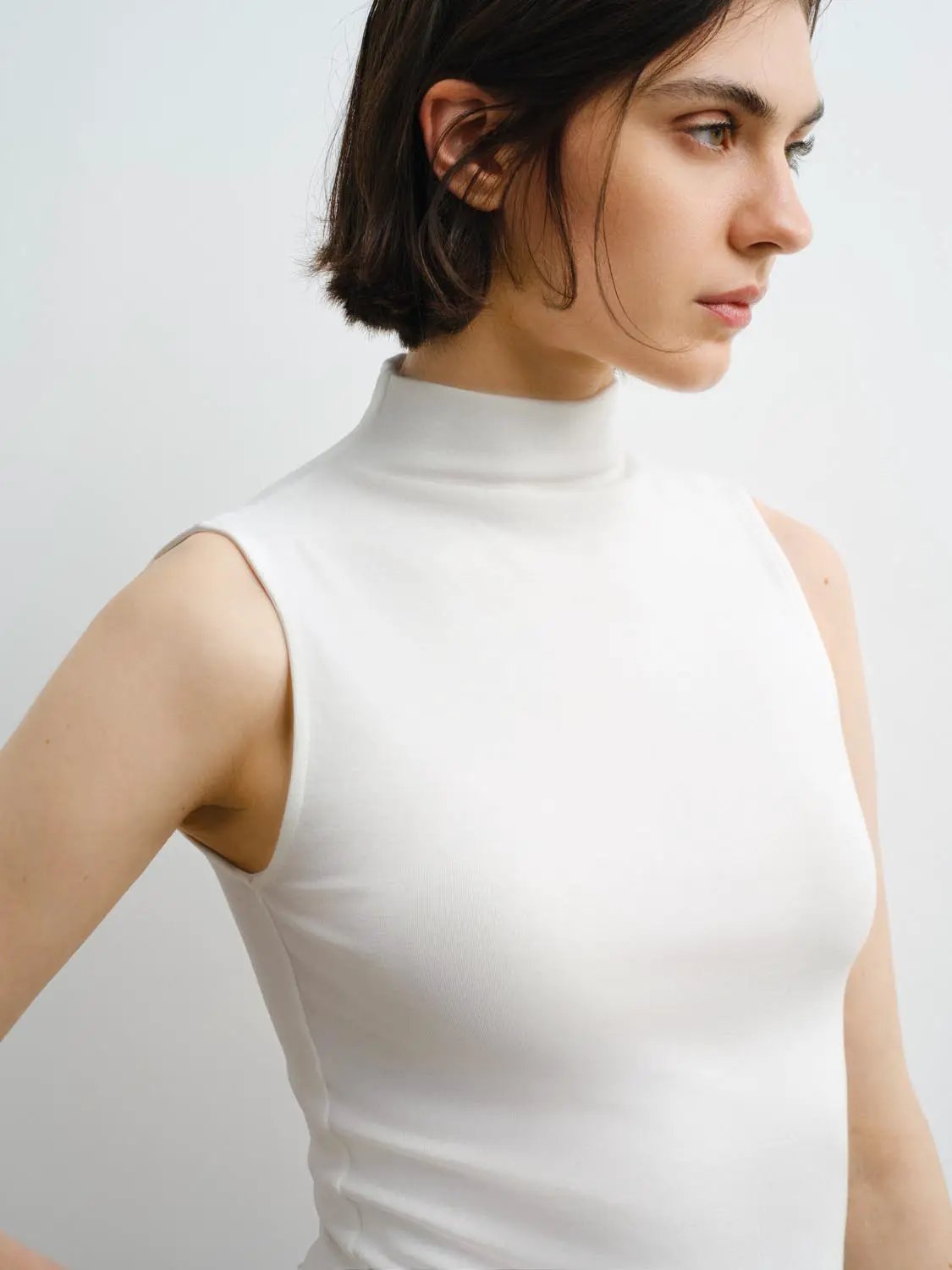 Sleek Sleeveless Mock Neck Modal Tank Top