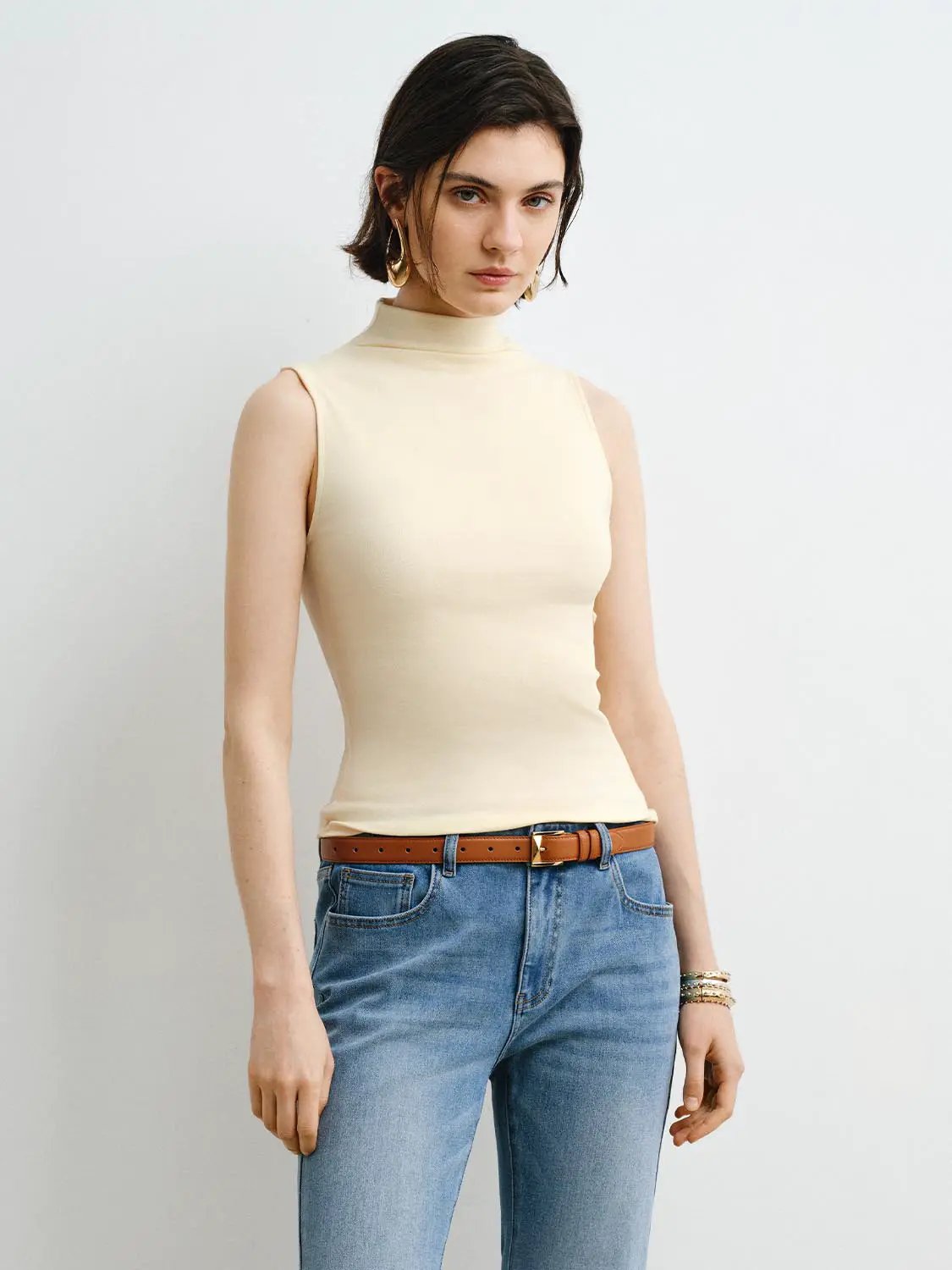 Sleek Sleeveless Mock Neck Modal Tank Top