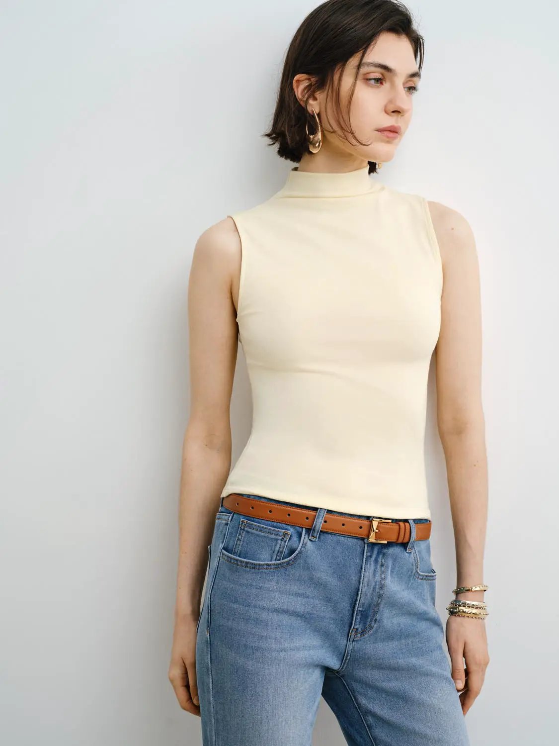 Sleek Sleeveless Mock Neck Modal Tank Top