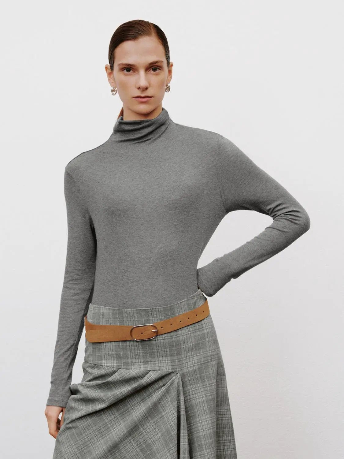 Thin Slim Mock Neck Long Sleeve T-Shirt