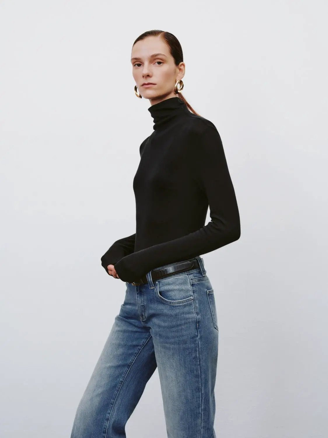 Thin Slim Mock Neck Long Sleeve T-Shirt