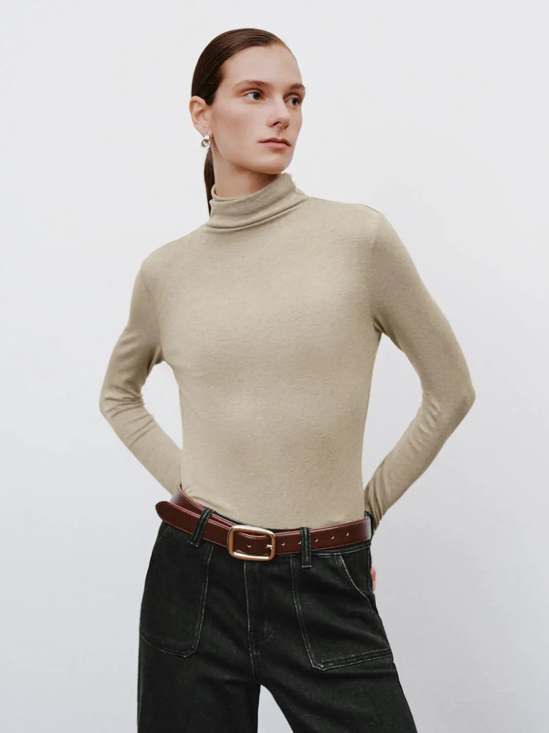 Thin Slim Mock Neck Long Sleeve T-Shirt
