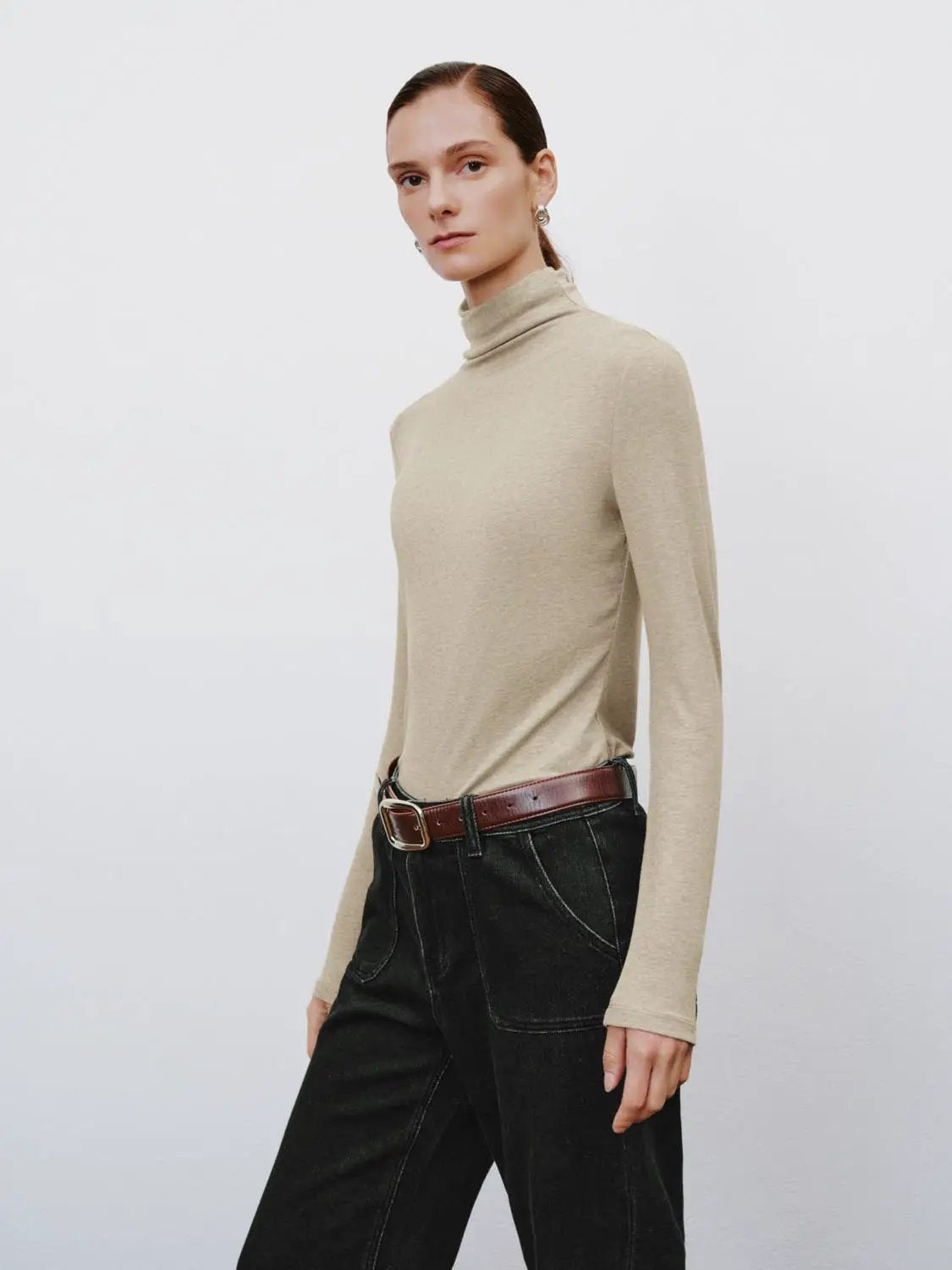 Thin Slim Mock Neck Long Sleeve T-Shirt