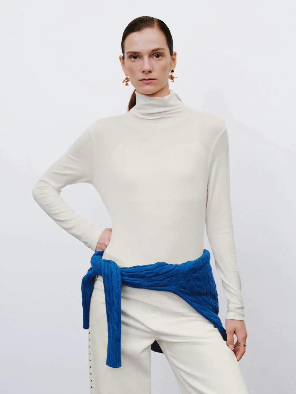 Thin Slim Mock Neck Long Sleeve T-Shirt