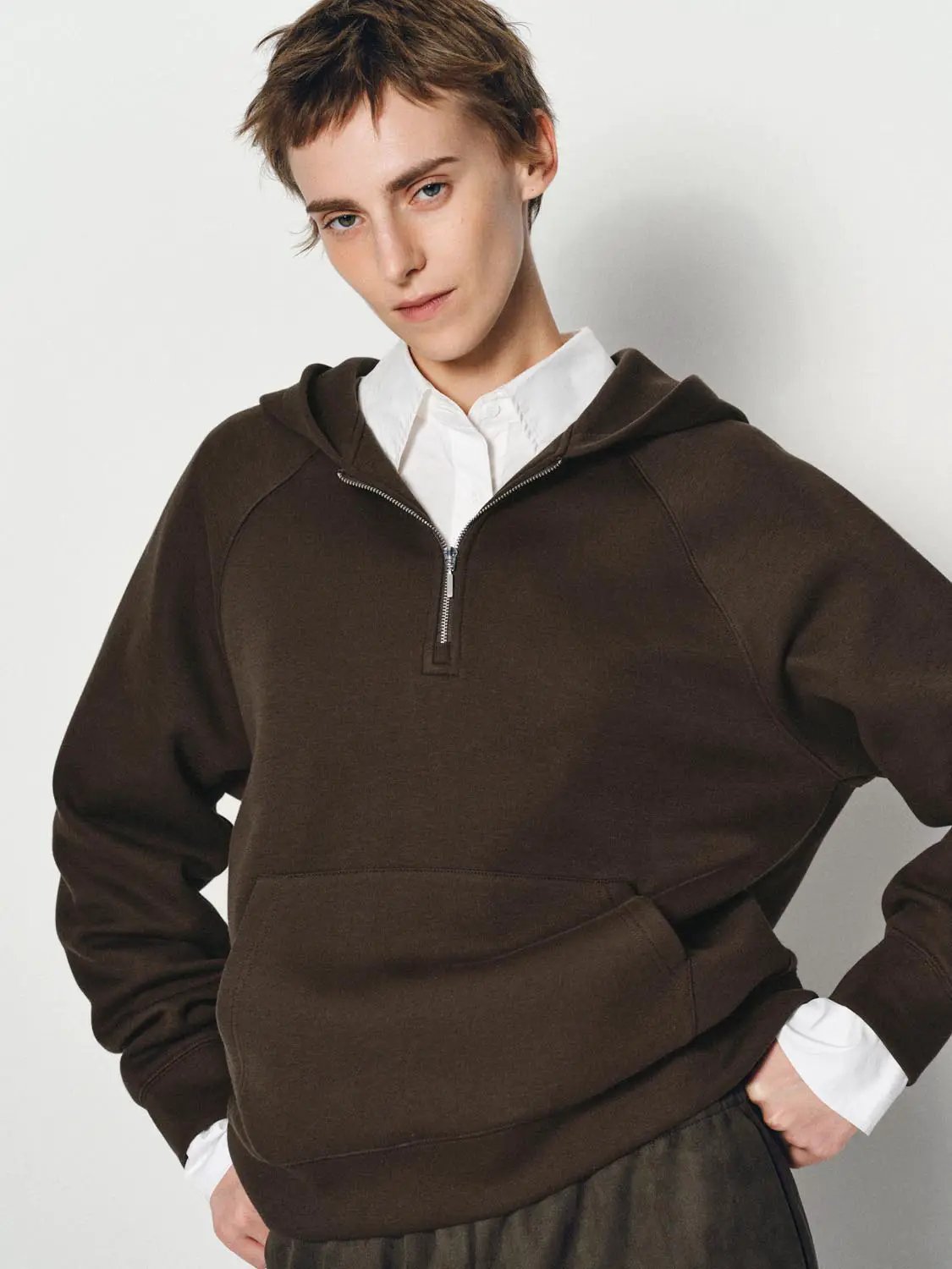 Cotton Blend Half-zip Raglan Long Sleeve Hoodie