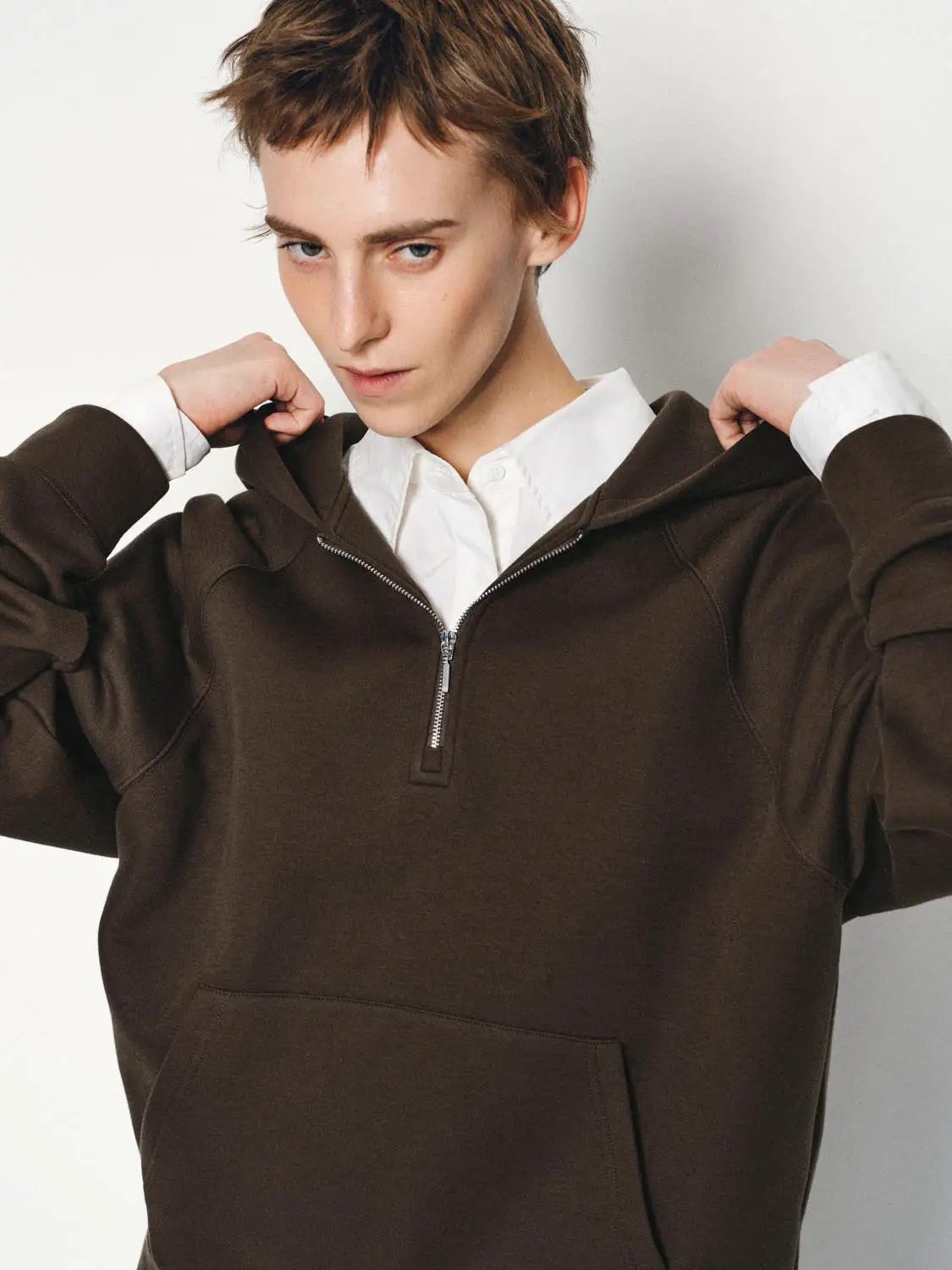 Cotton Blend Half-zip Raglan Long Sleeve Hoodie