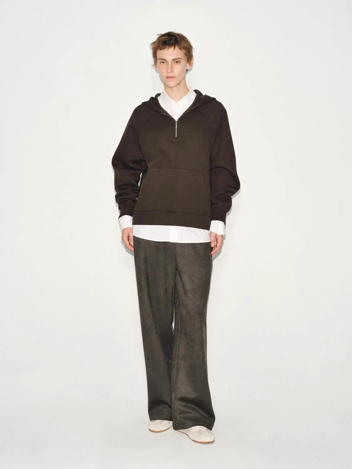 Cotton Blend Half-zip Raglan Long Sleeve Hoodie