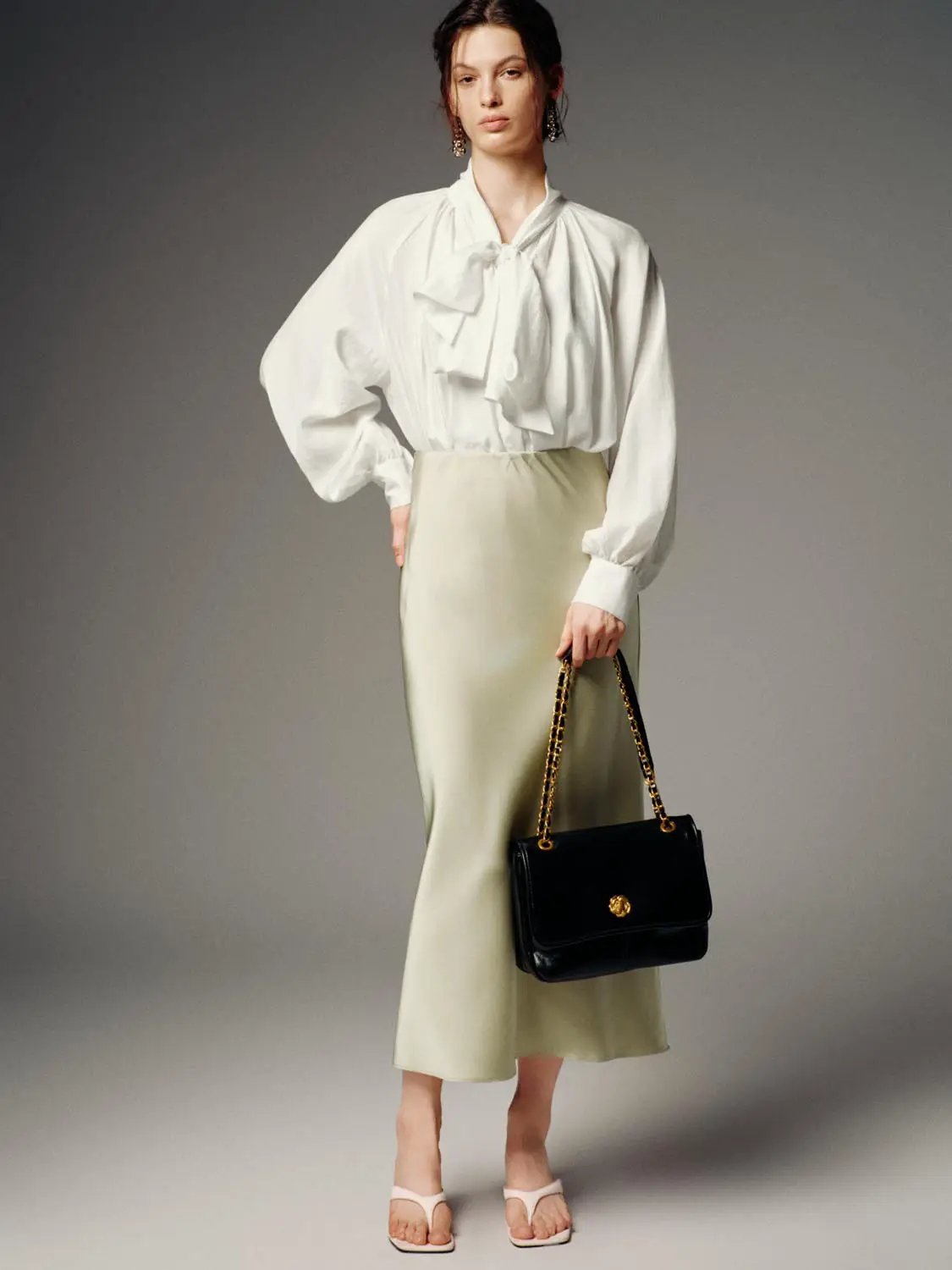 Satin Finish High Waist Fishtail Elegant Midi Skirt