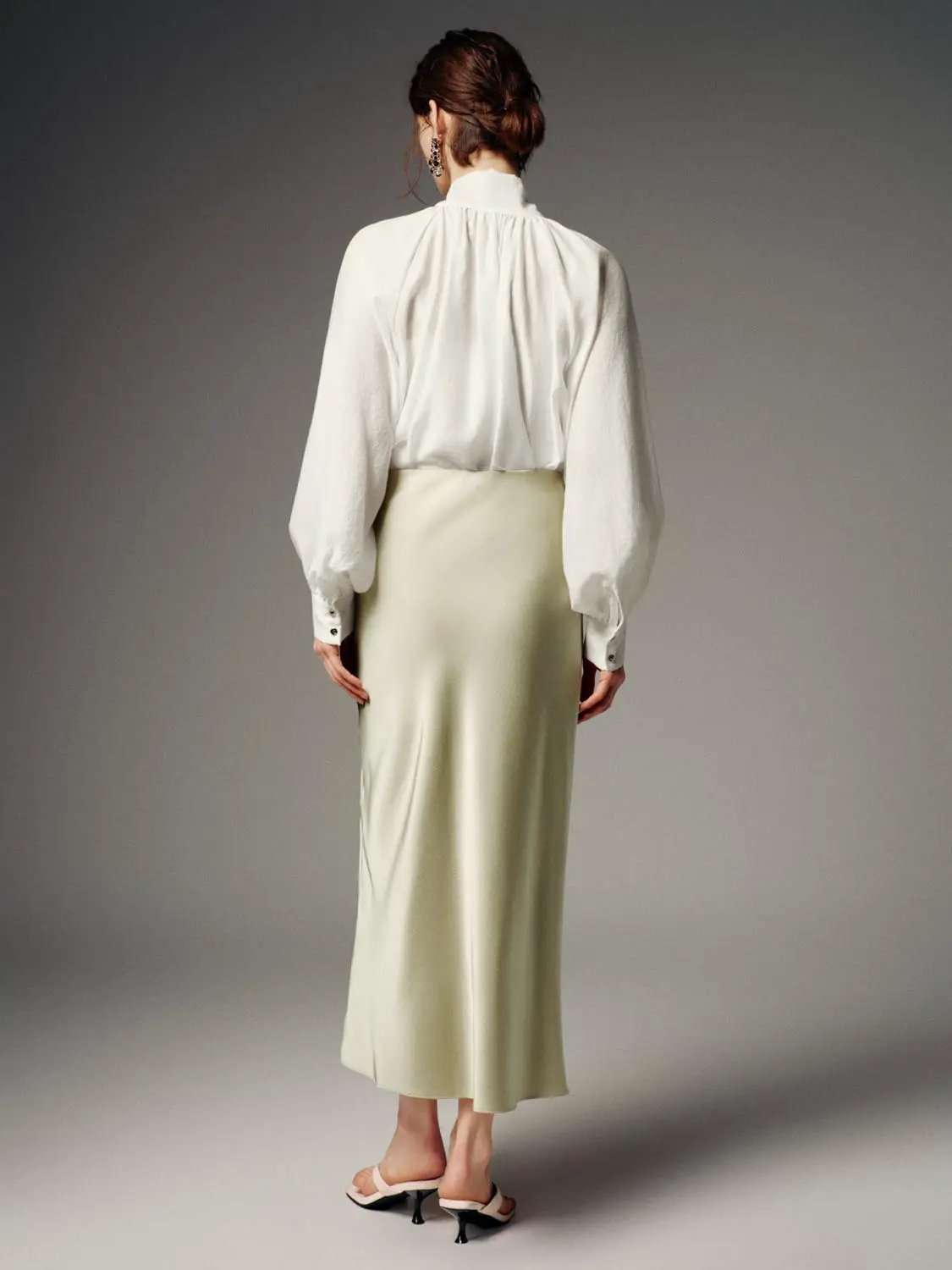 Satin Finish High Waist Fishtail Elegant Midi Skirt