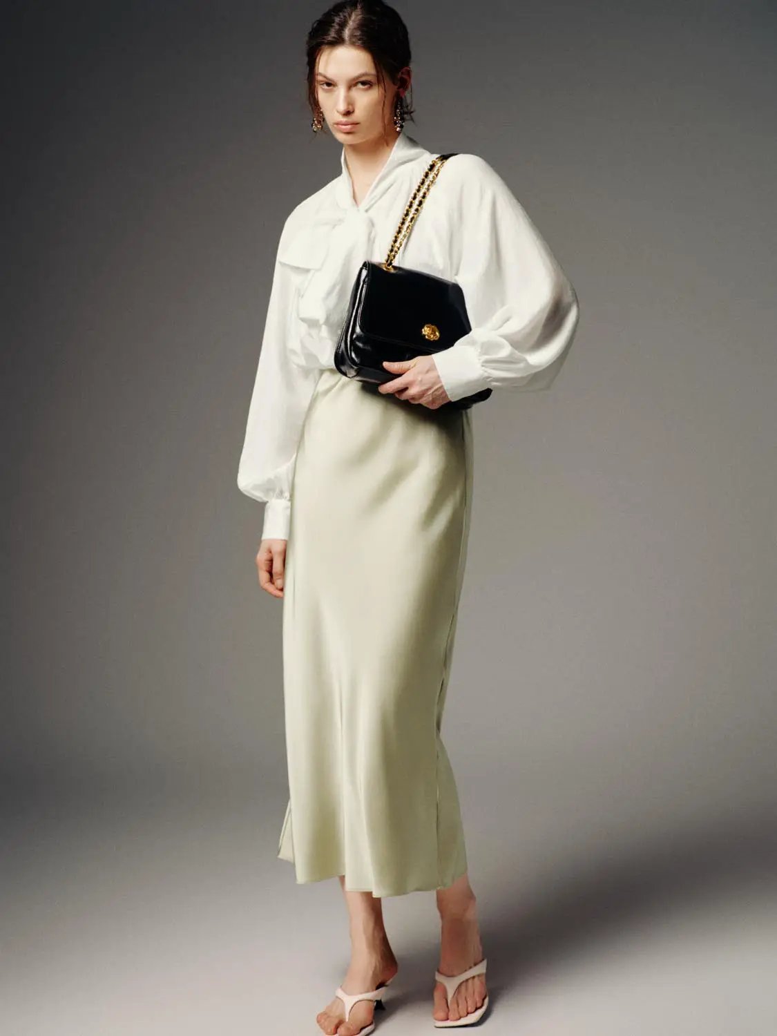 Satin Finish High Waist Fishtail Elegant Midi Skirt