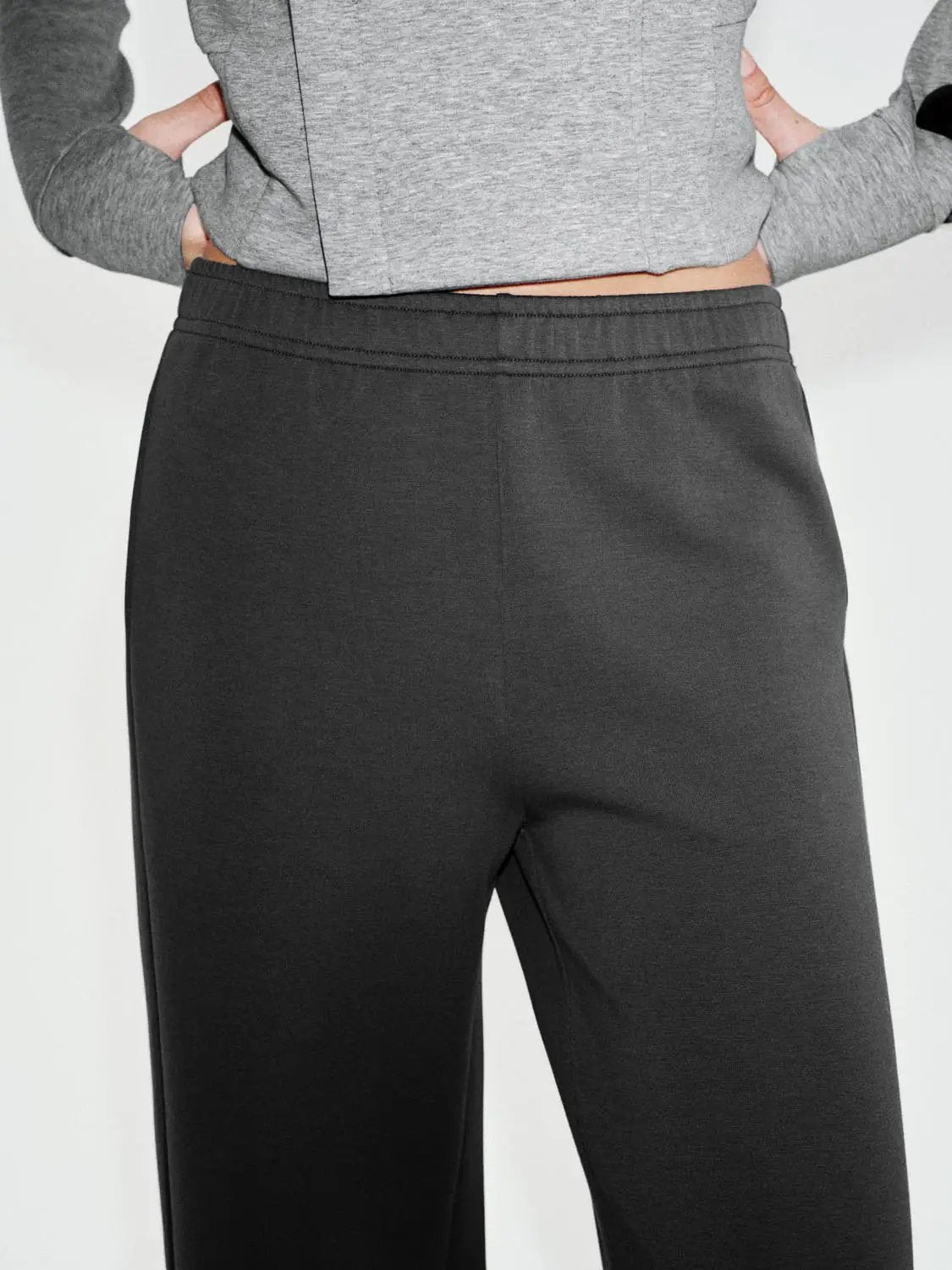 Solid Flared Elastic Waist Cotton Blend Pants