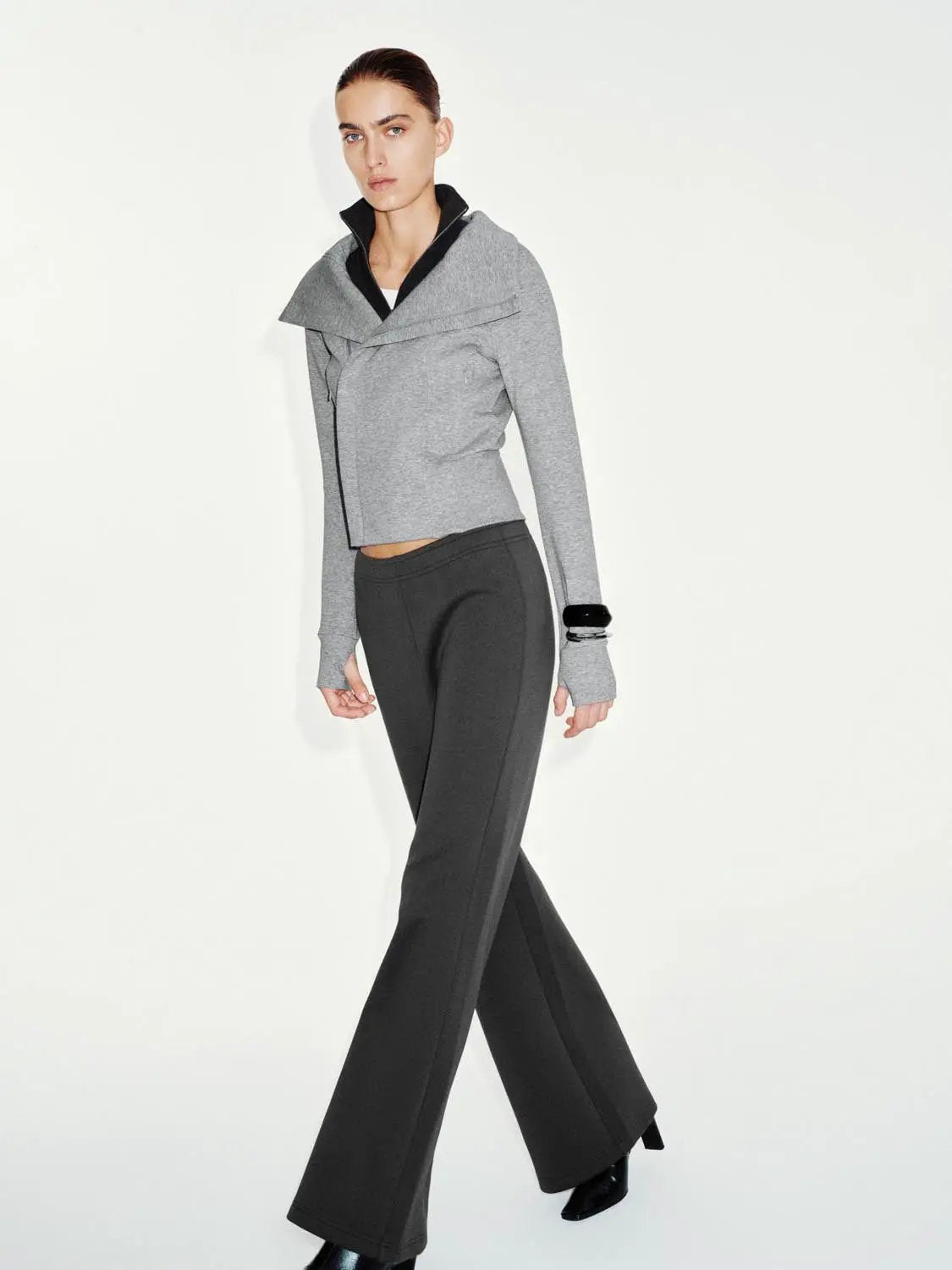Solid Flared Elastic Waist Cotton Blend Pants