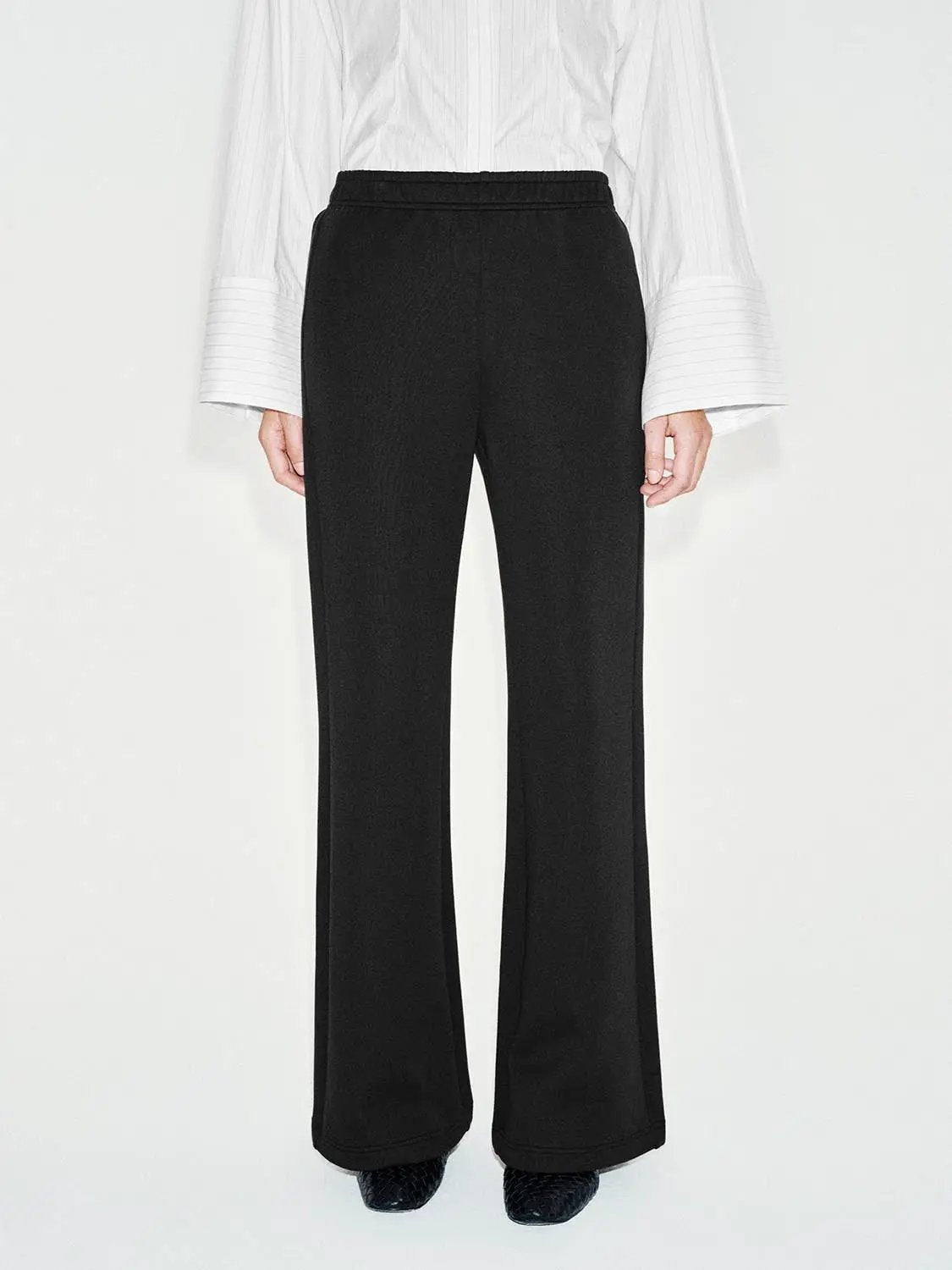 Solid Flared Elastic Waist Cotton Blend Pants