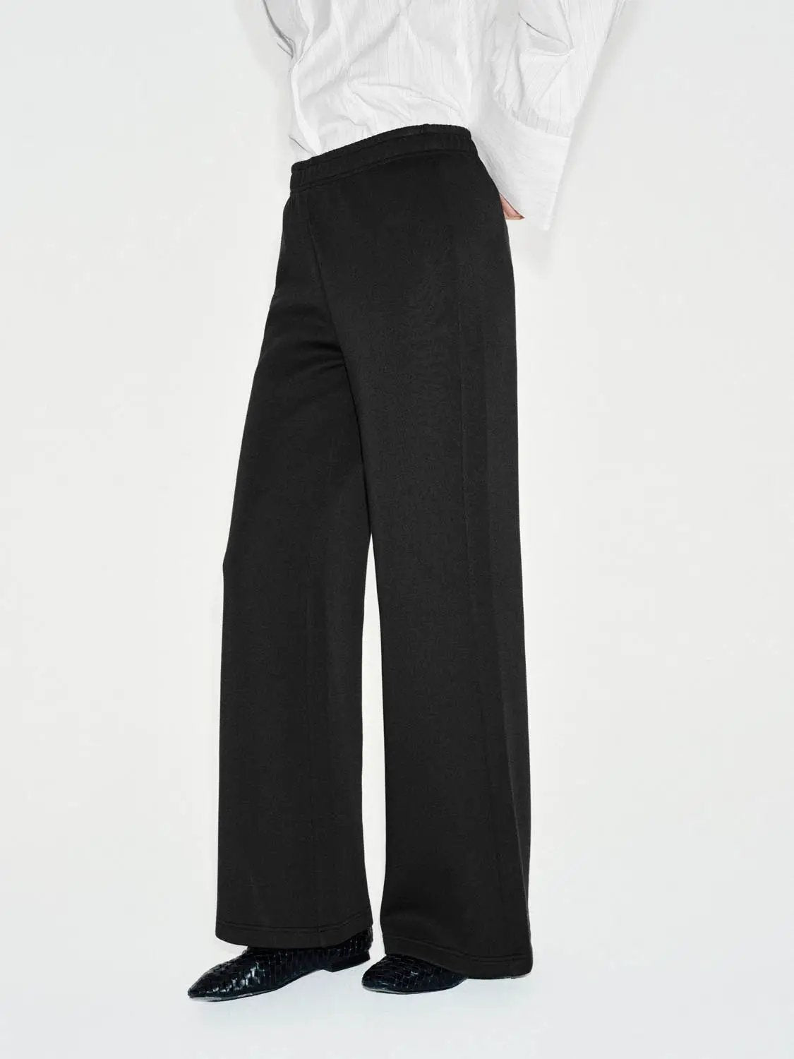 Solid Flared Elastic Waist Cotton Blend Pants