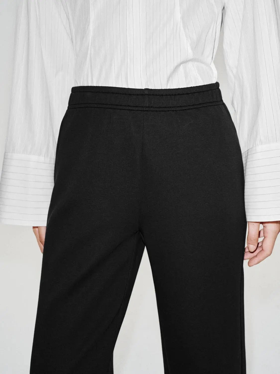 Solid Flared Elastic Waist Cotton Blend Pants