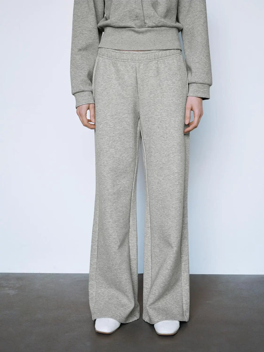 Solid Flared Elastic Waist Cotton Blend Pants