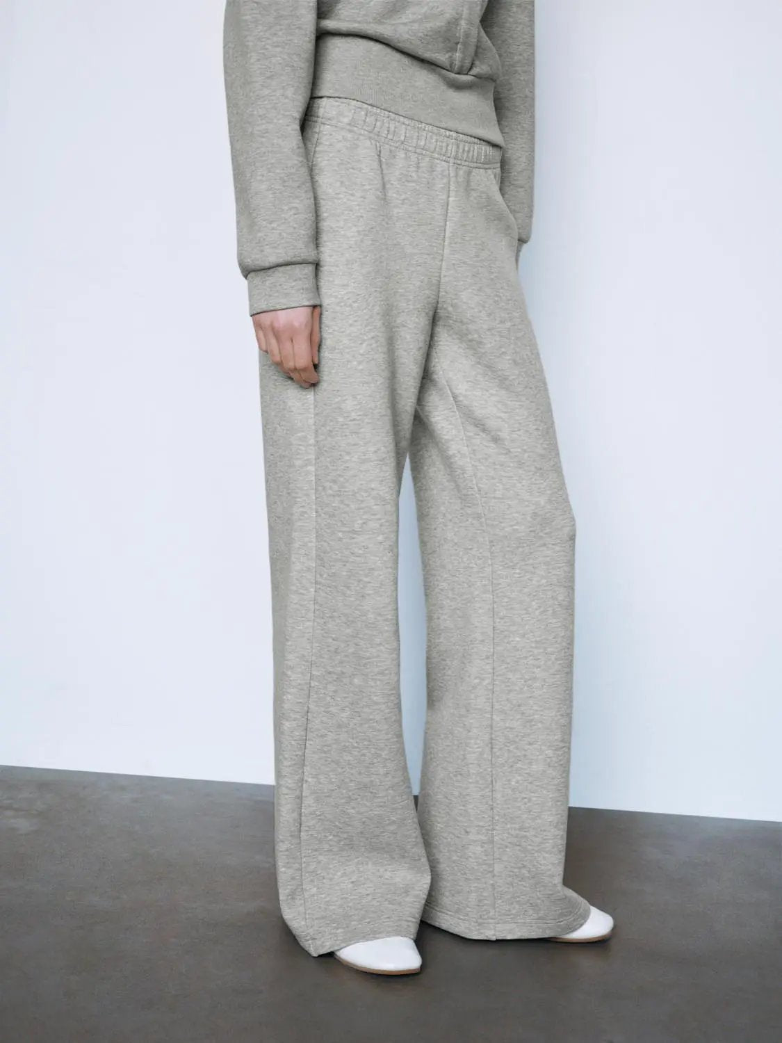 Solid Flared Elastic Waist Cotton Blend Pants