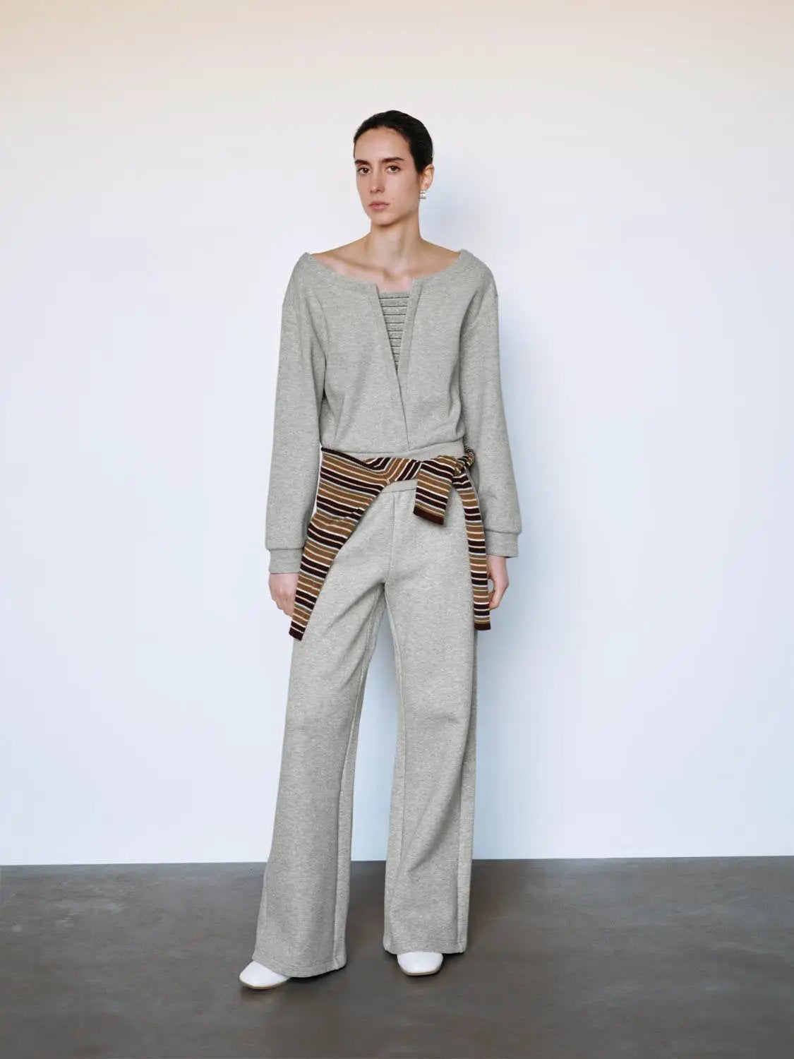 Solid Flared Elastic Waist Cotton Blend Pants
