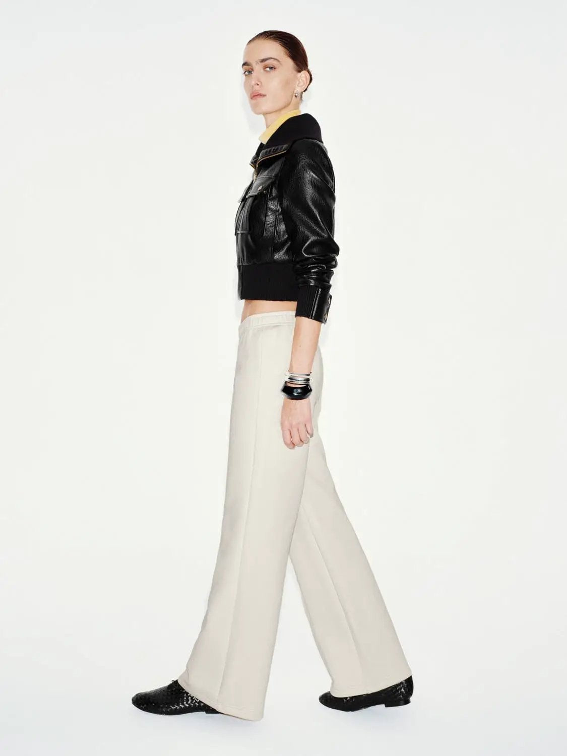 Solid Flared Elastic Waist Cotton Blend Pants