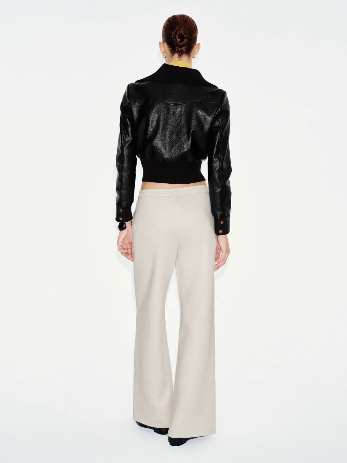 Solid Flared Elastic Waist Cotton Blend Pants