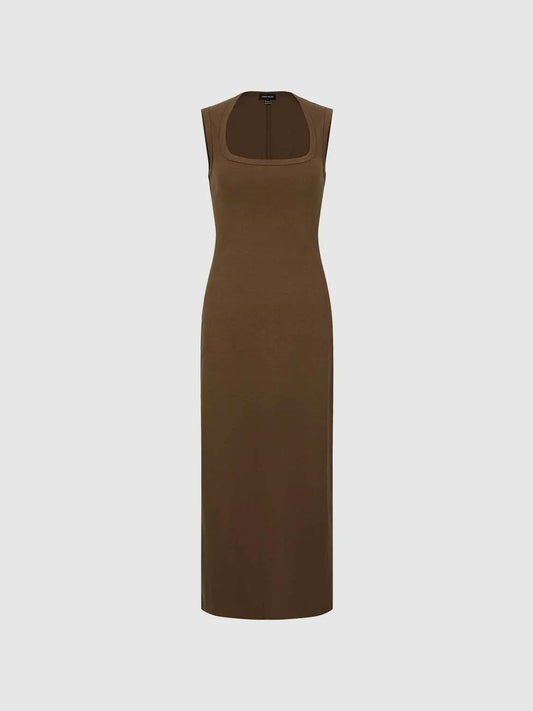 Stretch Square-Neck Sleeveless Cotton Maxi Dress