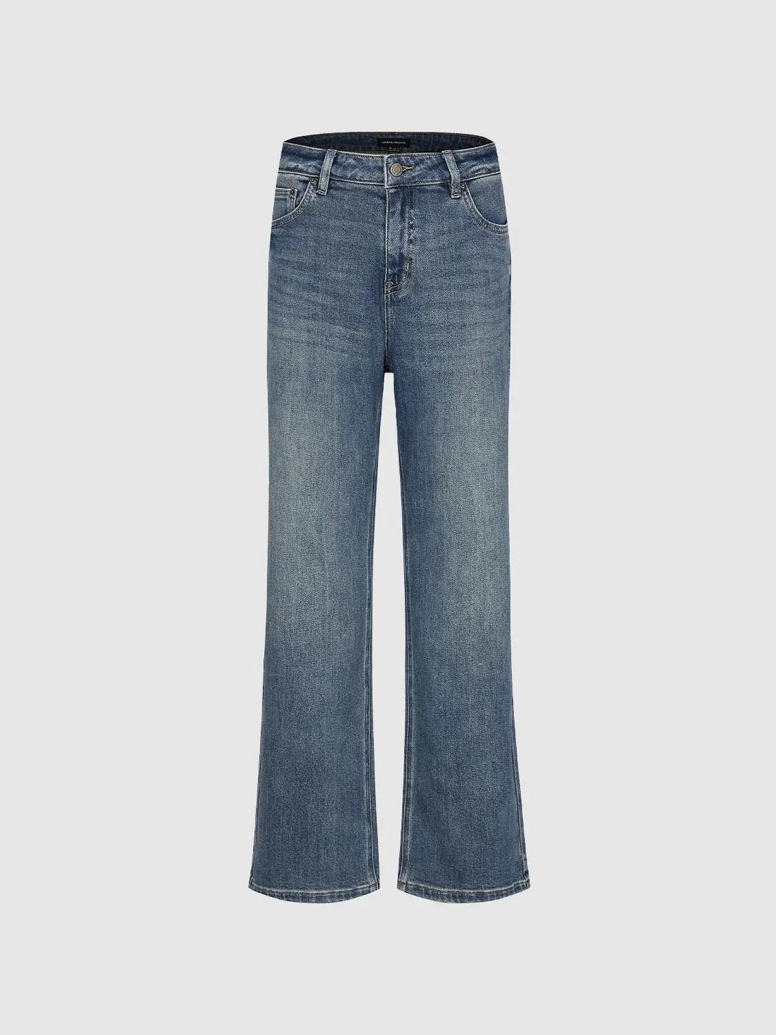 Medium Wash Wide-Leg Subtle Fade Cotton Jeans