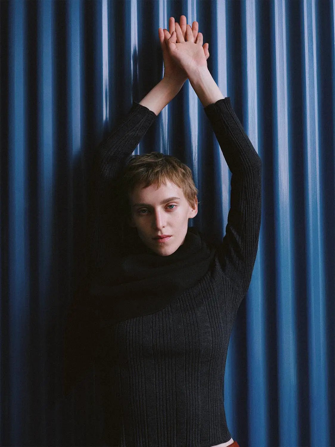 Fitted Textured Knit V-neck Long Sleeve Pullover