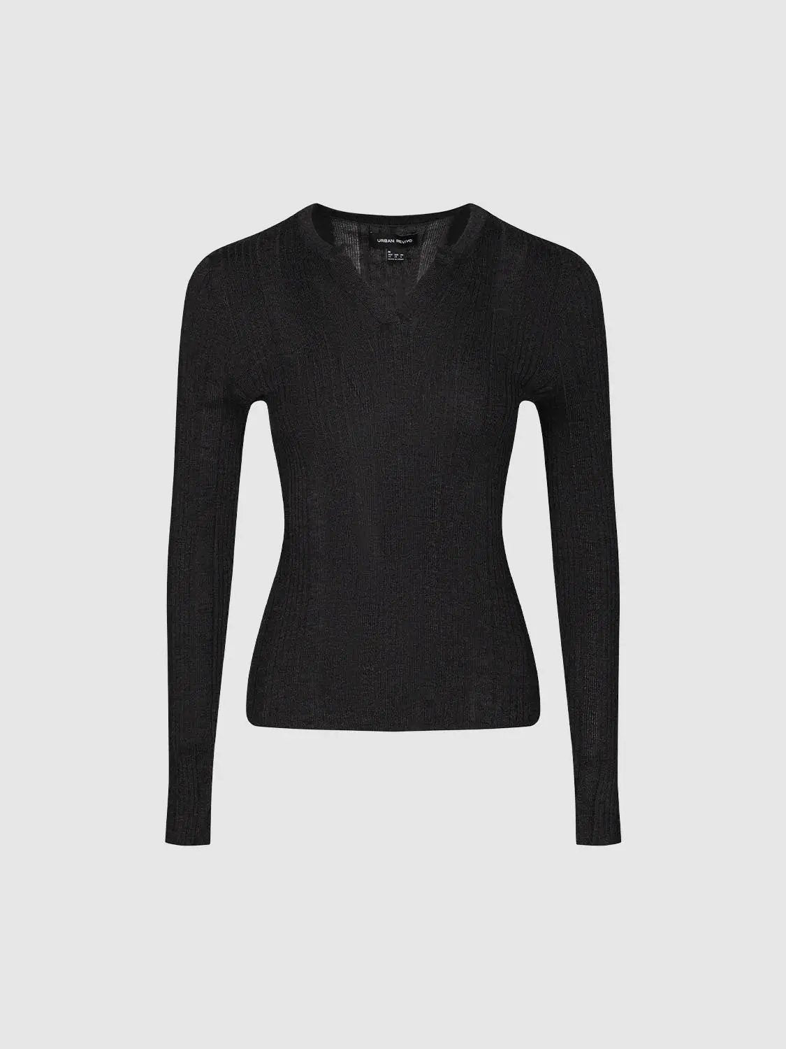 Fitted Textured Knit V-neck Long Sleeve Pullover