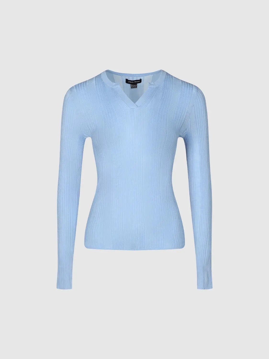 Fitted Textured Knit V-neck Long Sleeve Pullover
